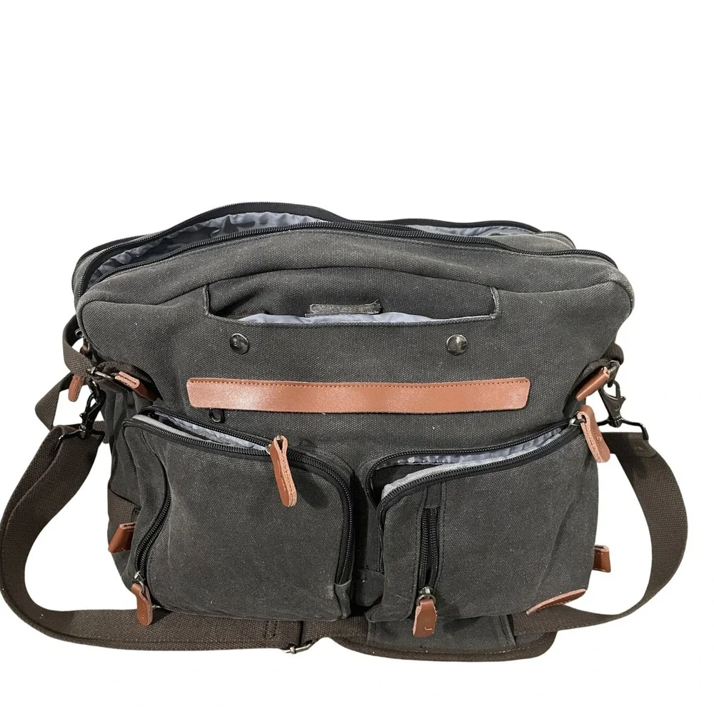 Canvas Convertible Backpack Messenger Bag Olive Green Travel Laptop Briefcase